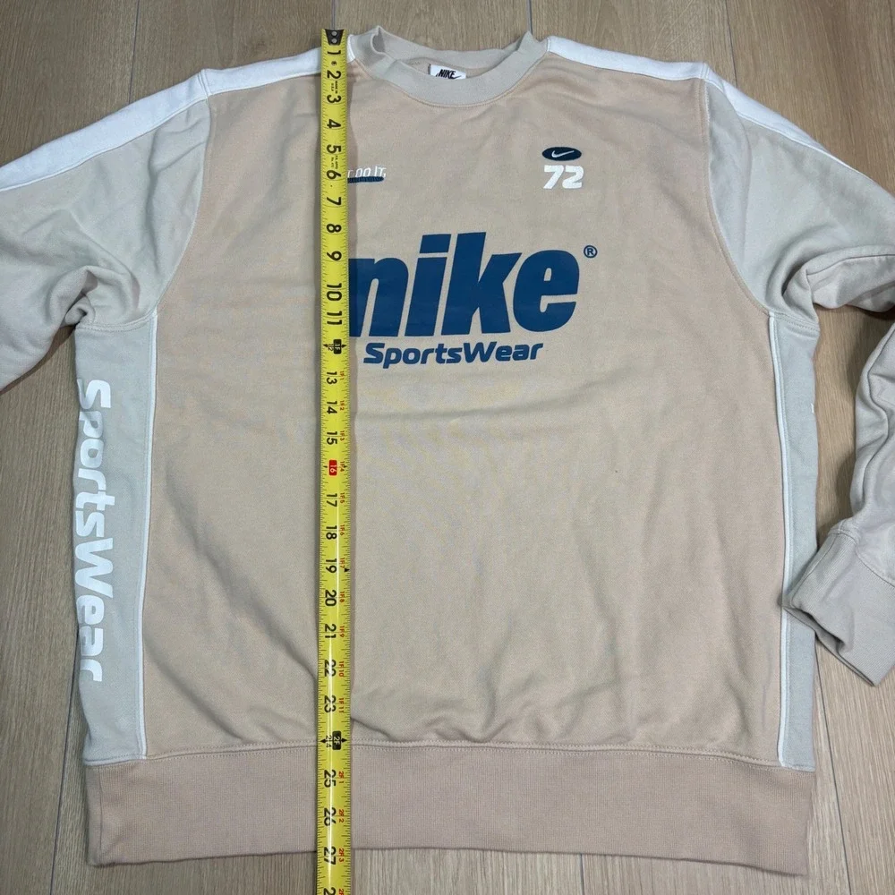 Nike Club Crew Sweatshirt Sportswear Mens Large Tan Cream Colorblock 72 Logo